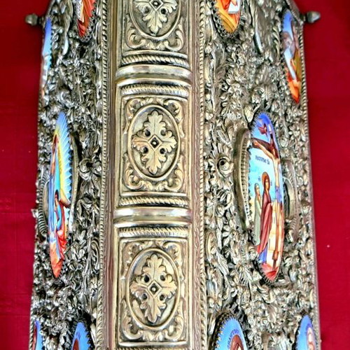 Russian Silver Handmade Gospel with Enamel Decoration and Heavy Cover
