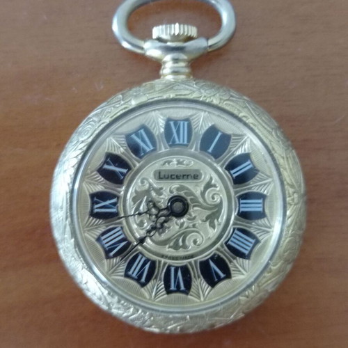Vintage Lucerne Swiss Made mechanical pocket watch, gold tone