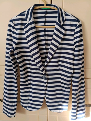 Benetton women's blazer like new with navy blue and white stripes