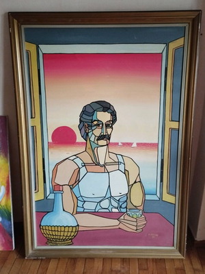Large Zaroulia 1980 painting like new with frame