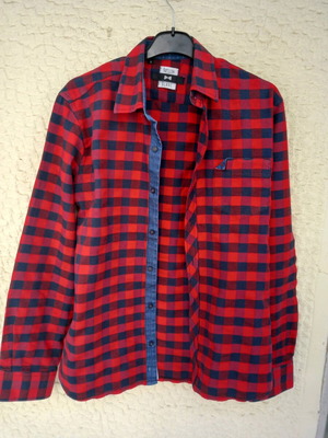 Papillon Blanc Small plaid shirt like new, red-black
