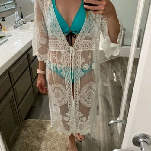 Kimono with embroidery and lace white, new, one size