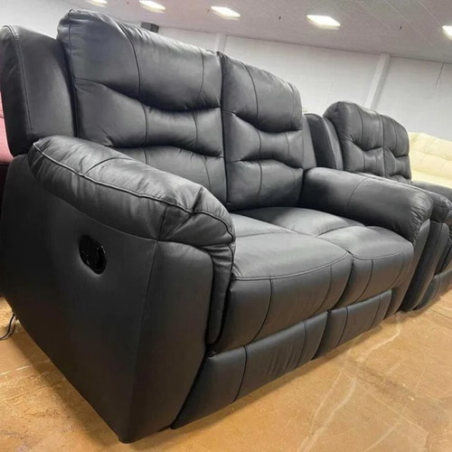 Black leather sofas two pairs with reclining mechanism new