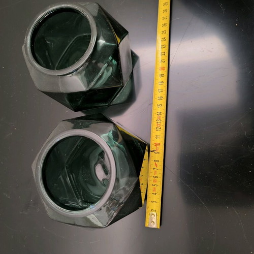 Glass jars in emerald color like new, set of 2