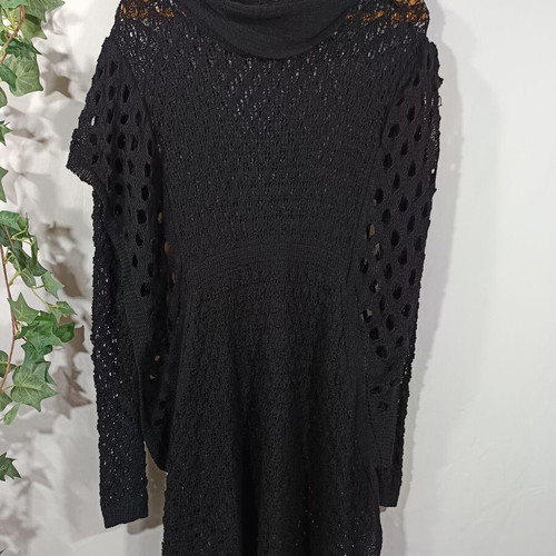 Black knitted dress cowl neck like new with perforated knit