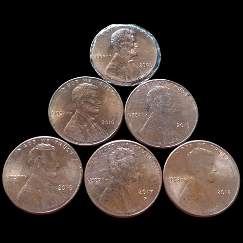 US 1 Cent Coins Lincoln used, set of 6 (2006-2018)
