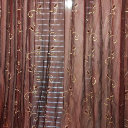 Burgundy curtain like new with gold flowers, double organza and net