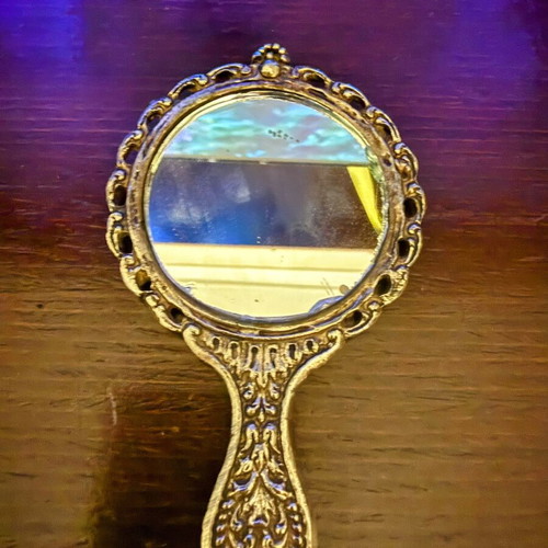 Collectible metal pocket mirror Ioannina vintage embossed