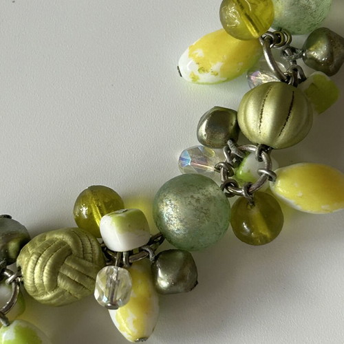 Handmade summer necklace with beads used, mint and lime colors