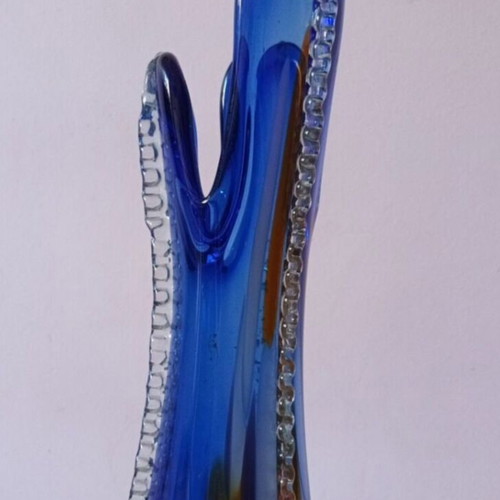 Viking Glass Bluenique Six Petal Swung vase used, 20th century