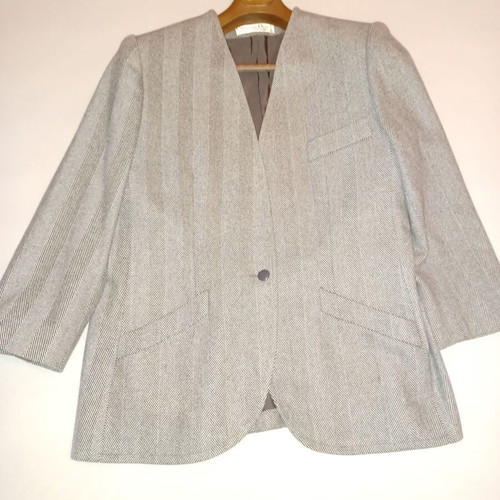 Christian Dior vintage women's jacket used, gray, 80's herringbone