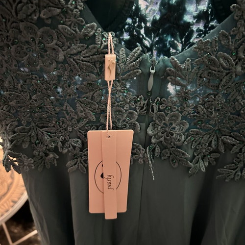 Long formal dress petrol with lace, new