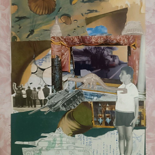 Mixed media collage custom order, set of 4 pieces