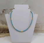 Necklace with semiprecious polygonal agate and hematite stones, steel clasp, new