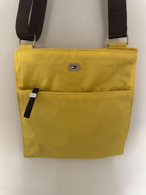 Tommy Hilfiger yellow crossbody bag like new, nylon with brown logo