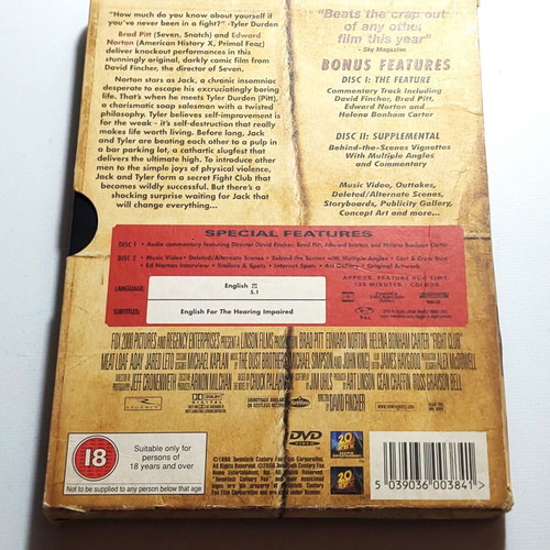 Fight Club Collectors Edition 2 Discs DVD like new, Region 2 Pal, subtitles