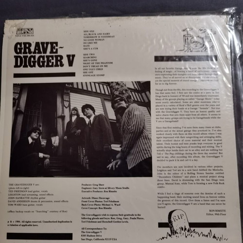 Gravedigger All Black And Hairy vinyl like new garage rock album 1984
