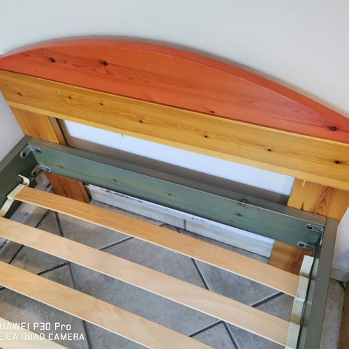 Bed made of solid pine wood used