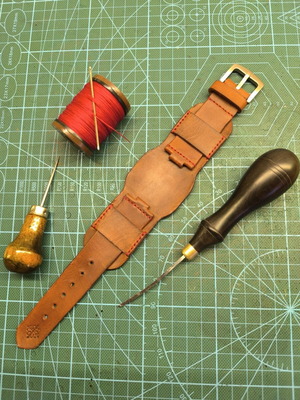 Handmade leather watch strap with integrated cuff for Omega and vintage watches