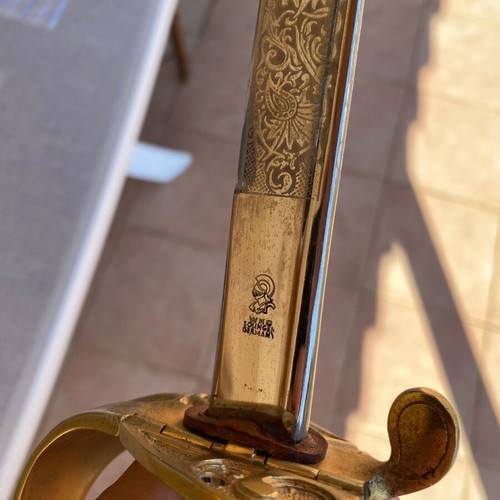 Royal Navy Sword with Leather Sheath, like new, WKC Solingen Germany