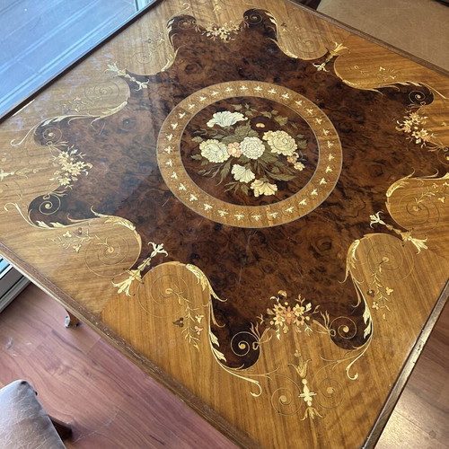 Handmade vintage marquetry coffee table