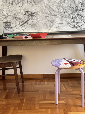 Large dining table with two chairs