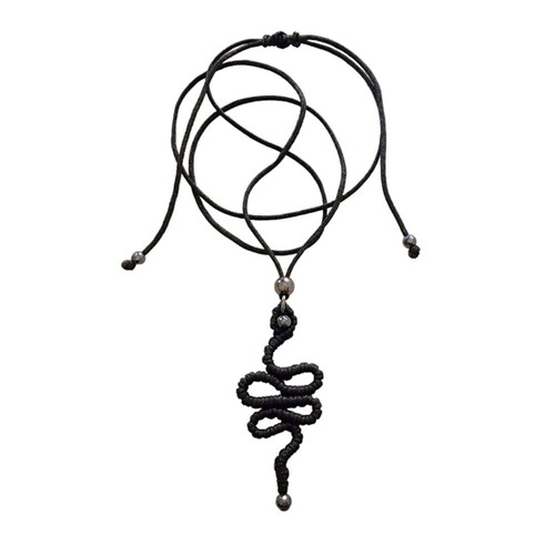 Snake necklace handmade macrame black new with hematite stones