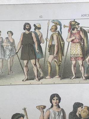 Αρχαίες ελληνικές φορεσιές χρωμολιθογραφία μεταχειρισμένη 1882