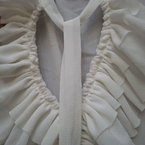 Milla white blouse with V ruffle detail, size M