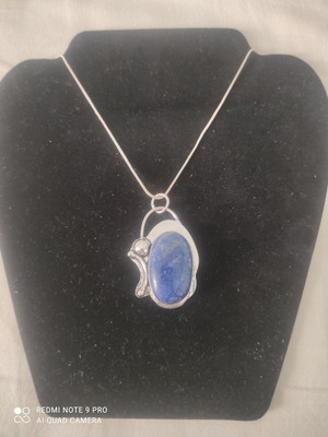 Silver necklace with lapis lazuli stone new, 45 cm chain