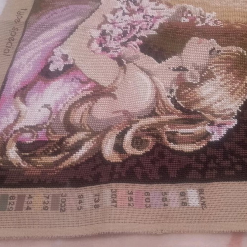 Embroidery Girl with Pink Flowers D566 like new