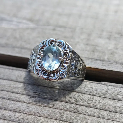 Silver ring with blue topaz new