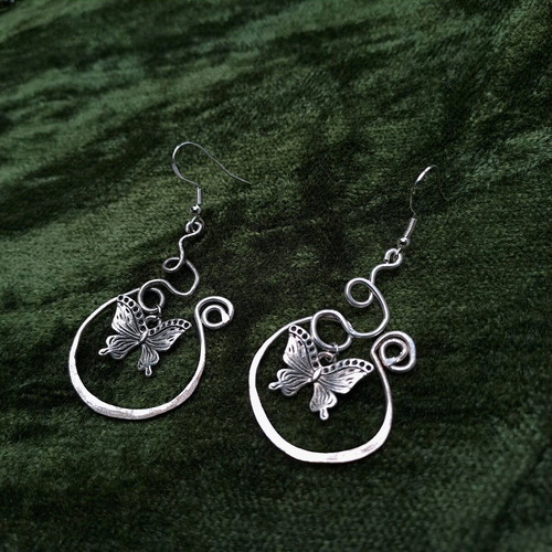 Wire-Worked Butterfly Earrings new, silver color, handcrafted