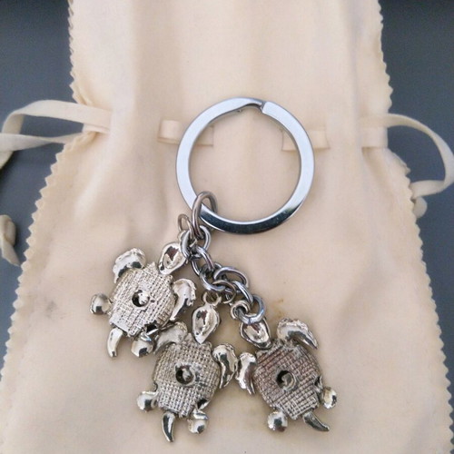 Metallic turtle keychain charm new with black enamel and crystals