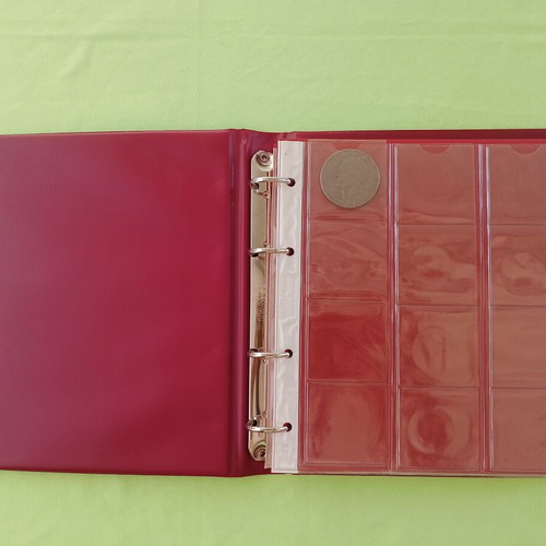 Coin album used, large size with 4 rings and 6 sleeves