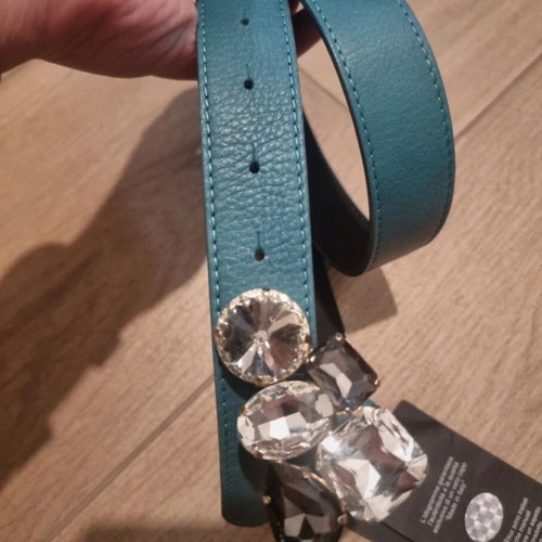 Leather belt with buckle turquoise, new, 85 cm