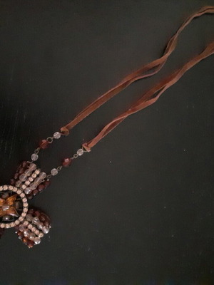 Pendant cross like new with beads, stones and suede strap