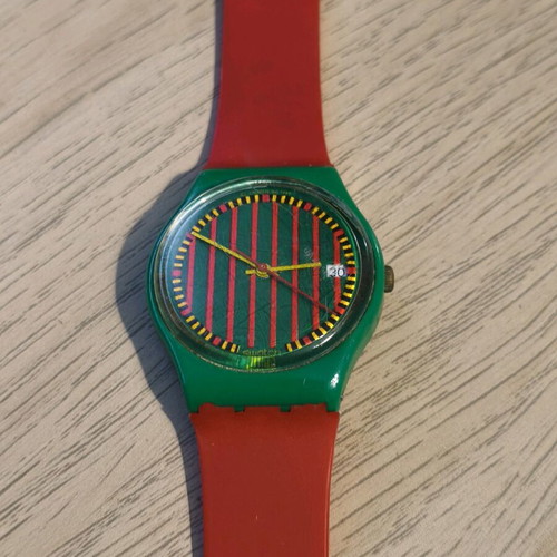 Swatch vintage watch used, green/red, Swiss Made