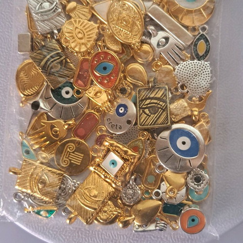 Metal eye charms, 90g, mostly gold color, some 24k gold plated and silver plated