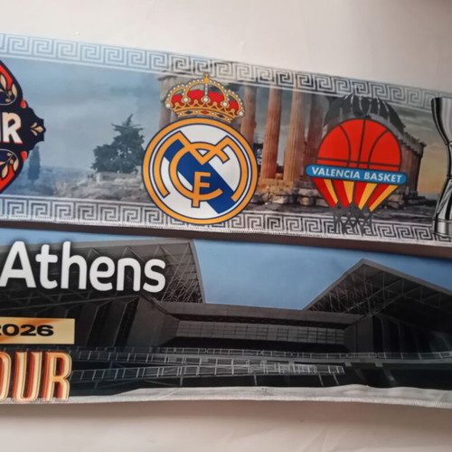 Set of 2 Final 4 2026 OAKA scarves Olympiacos Fenerbahce Real Madrid Valencia