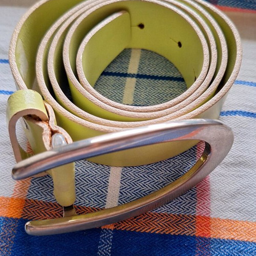 Leather light green belt used, Italian made, size 90