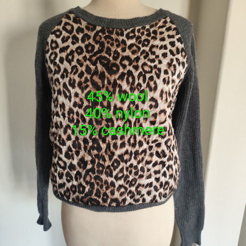Jucca Grey Wool Cashmere Sweater with Animal Pattern S Like New
