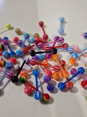 Tongue Piercing Earrings new, pack of 40 colorful plastic pieces