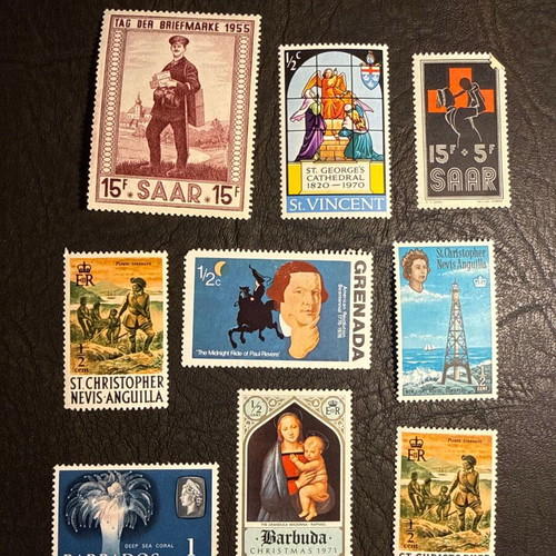 Collectible stamp set new, 9 vintage stamps from various countries