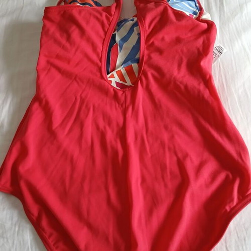 Marks & Spencer women's one-piece swimsuit new, size 14, red with colorful geometric patterns