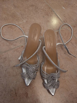 Meng Xiang Clear Rhinestone Pointed Toe Ankle-Strap Heels