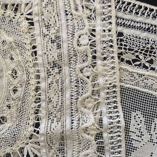 Handmade Tutone lace table runner with butterfly and cherub