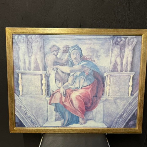 Renaissance Style Frame used, Michelangelo Sibyl Art Print in Wooden Gold Frame