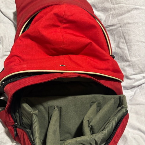 Crumpler backpack like new, red laptop and camera bag with removable cases