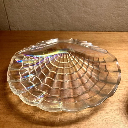 Iridescent crystal platter shell shaped like new